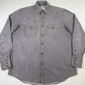 Schaefer Outfitter Denim Western Shirt Men LT Grey Cotton Pearl Snap Long Sleeve